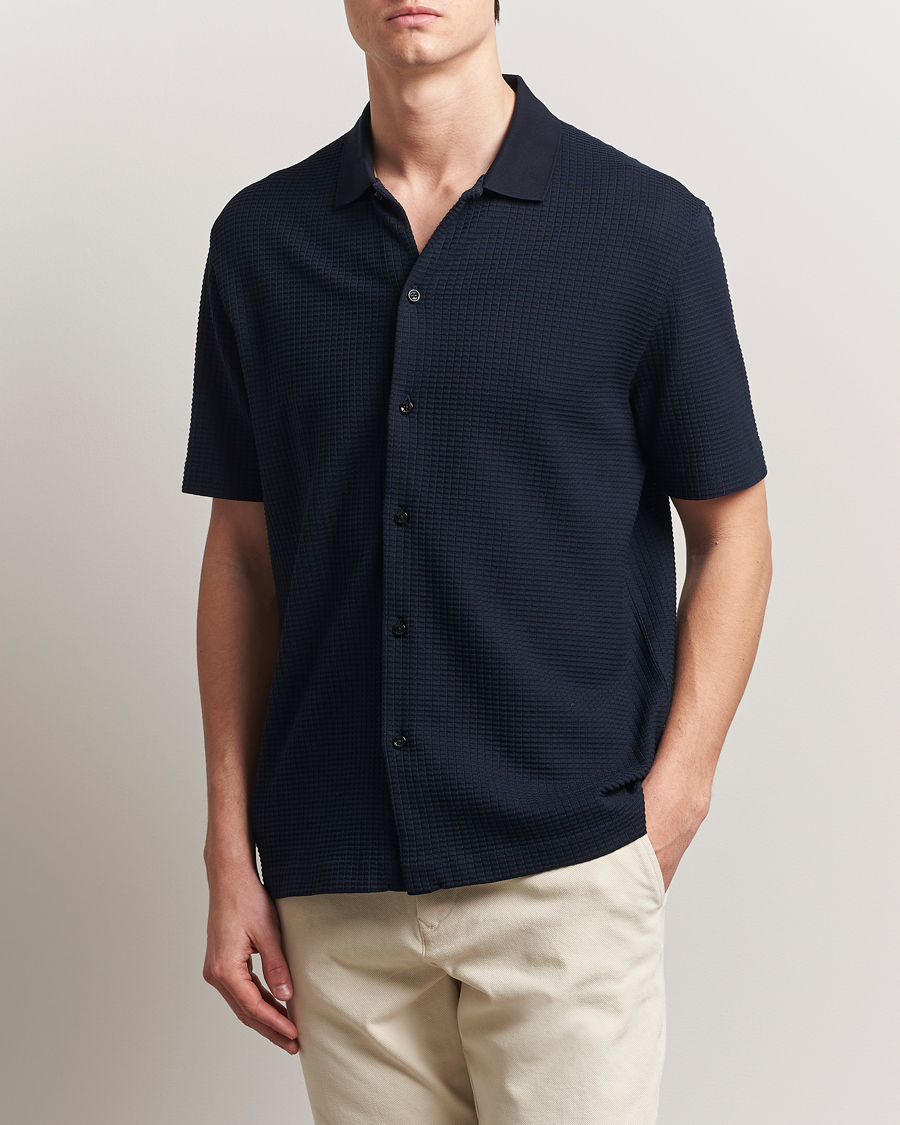 Herre | Skjorter | BOSS BLACK | Palladio Knitted Short Sleeve Shirt Dark Blue