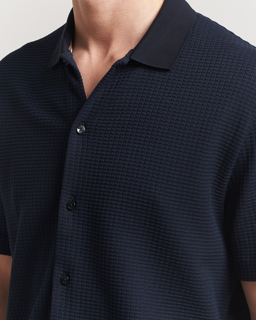 Herre | Skjorter | BOSS BLACK | Palladio Knitted Short Sleeve Shirt Dark Blue