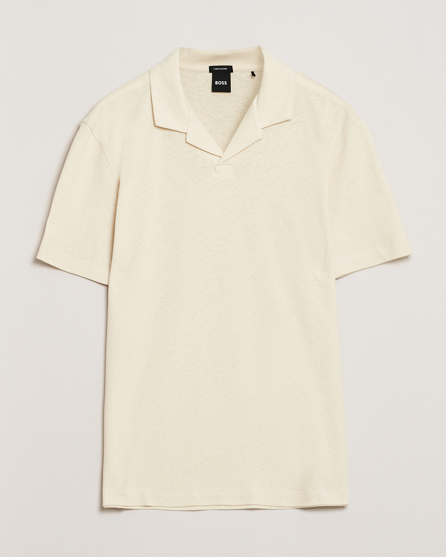 Herre | Pikéer | BOSS BLACK | Ponti Cotton/Linen Open Collar Polo Open White