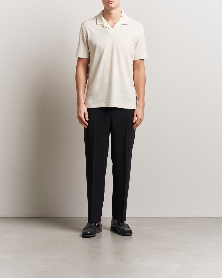 Herre | Pikéer | BOSS BLACK | Ponti Cotton/Linen Open Collar Polo Open White