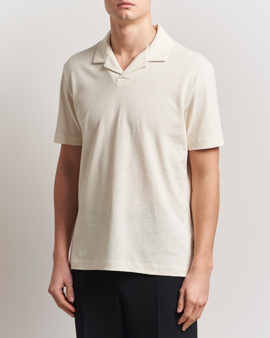 Herre | Pikéer | BOSS BLACK | Ponti Cotton/Linen Open Collar Polo Open White
