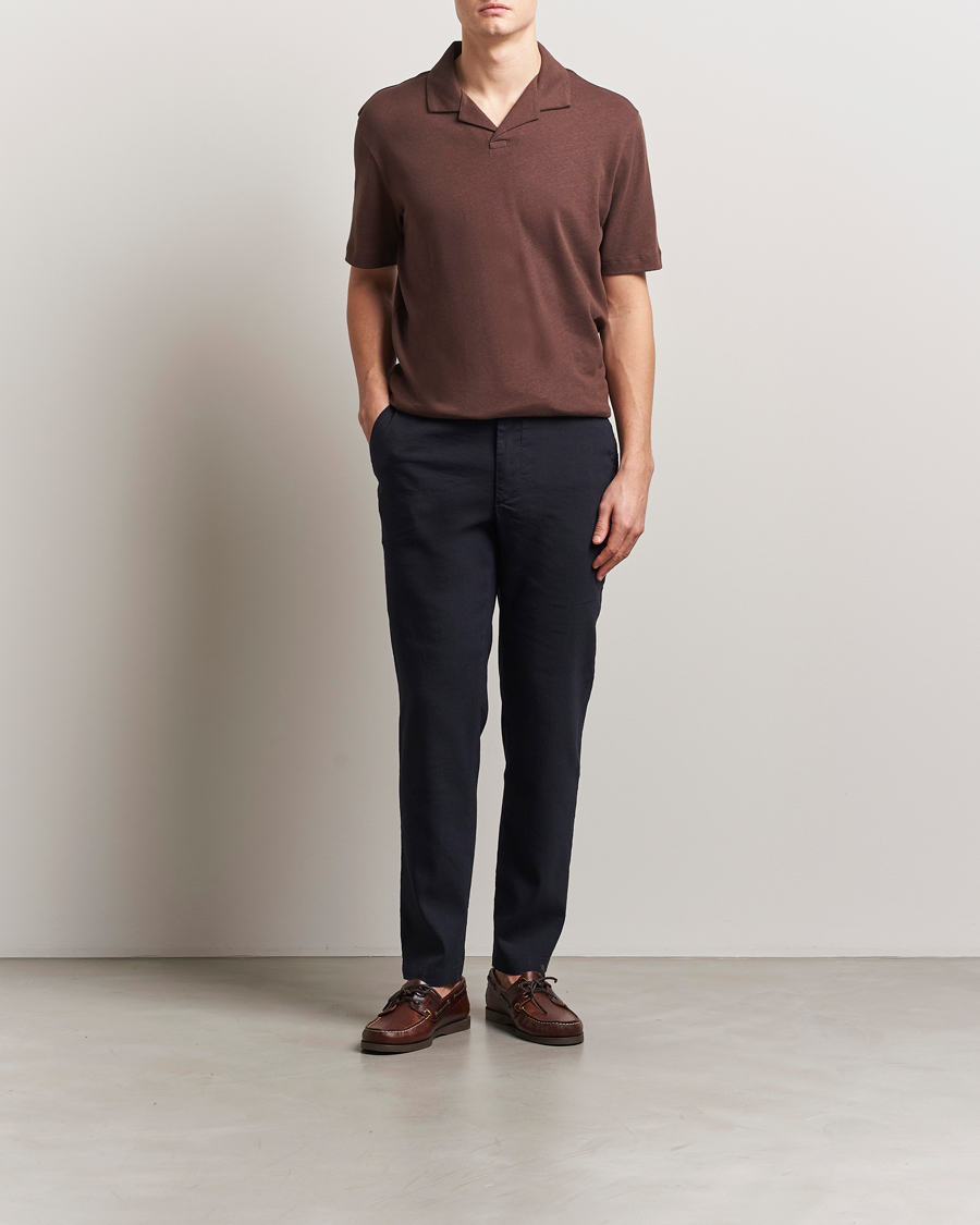 Herre | Pikéer | BOSS BLACK | Ponti Cotton/Linen Open Collar Polo Dark Brown