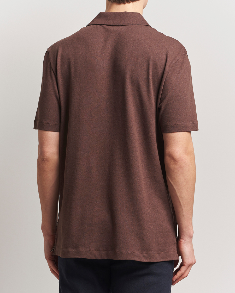 Herre | Pikéer | BOSS BLACK | Ponti Cotton/Linen Open Collar Polo Dark Brown