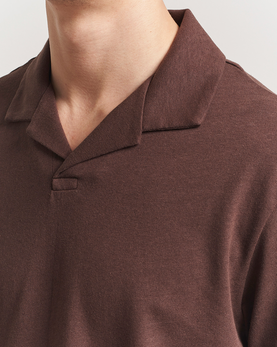 Herre | Pikéer | BOSS BLACK | Ponti Cotton/Linen Open Collar Polo Dark Brown
