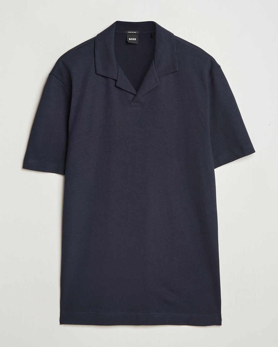 Herre | Pikéer | BOSS BLACK | Ponti Cotton/Linen Open Collar Polo Dark Blue
