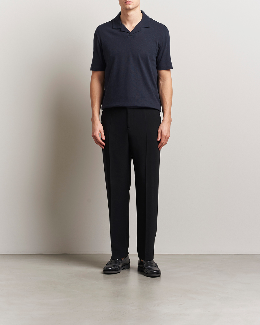 Herre | Pikéer | BOSS BLACK | Ponti Cotton/Linen Open Collar Polo Dark Blue