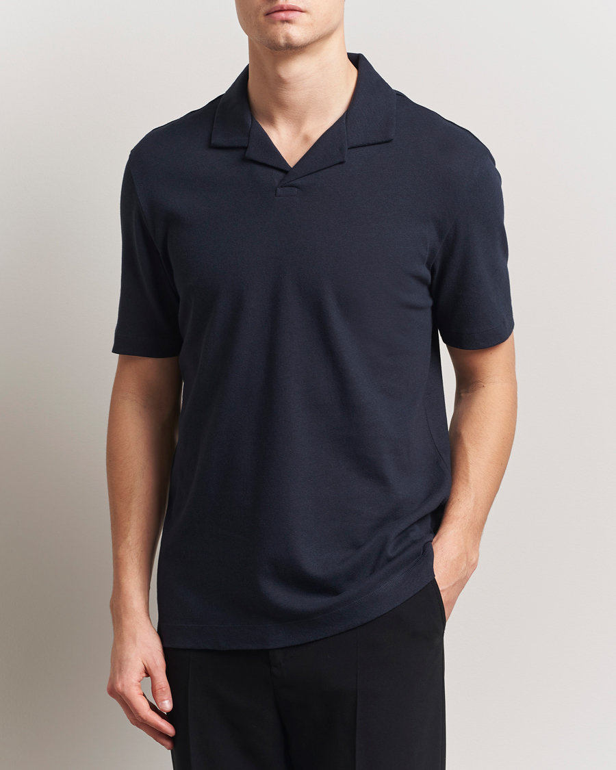 Herre | Pikéer | BOSS BLACK | Ponti Cotton/Linen Open Collar Polo Dark Blue