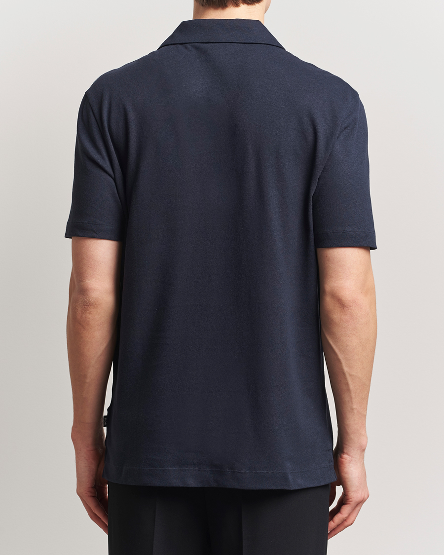Herre | Pikéer | BOSS BLACK | Ponti Cotton/Linen Open Collar Polo Dark Blue