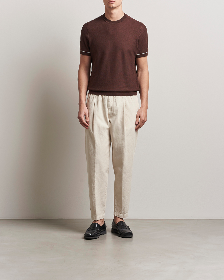Herre | T-Shirts | BOSS BLACK | Jianfranco Cotton/Viscose Knitted T-Shirt Dark Brown