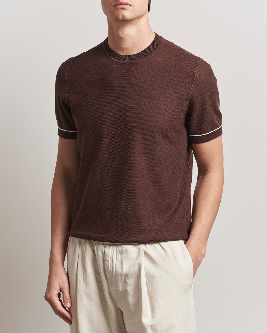 Herre | T-Shirts | BOSS BLACK | Jianfranco Cotton/Viscose Knitted T-Shirt Dark Brown