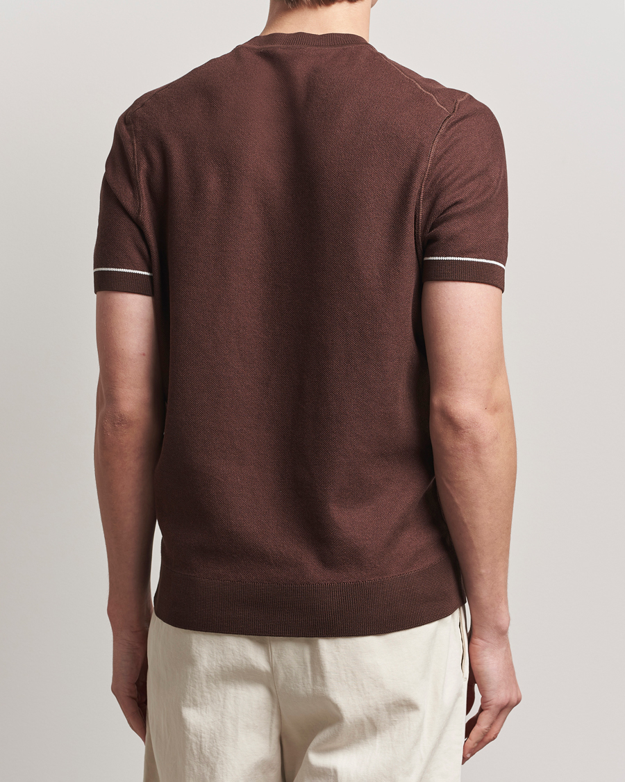Herre | T-Shirts | BOSS BLACK | Jianfranco Cotton/Viscose Knitted T-Shirt Dark Brown