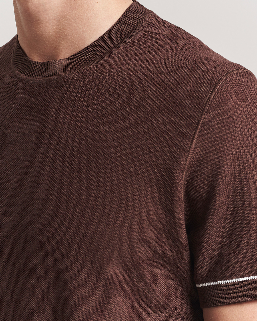 Herre | T-Shirts | BOSS BLACK | Jianfranco Cotton/Viscose Knitted T-Shirt Dark Brown