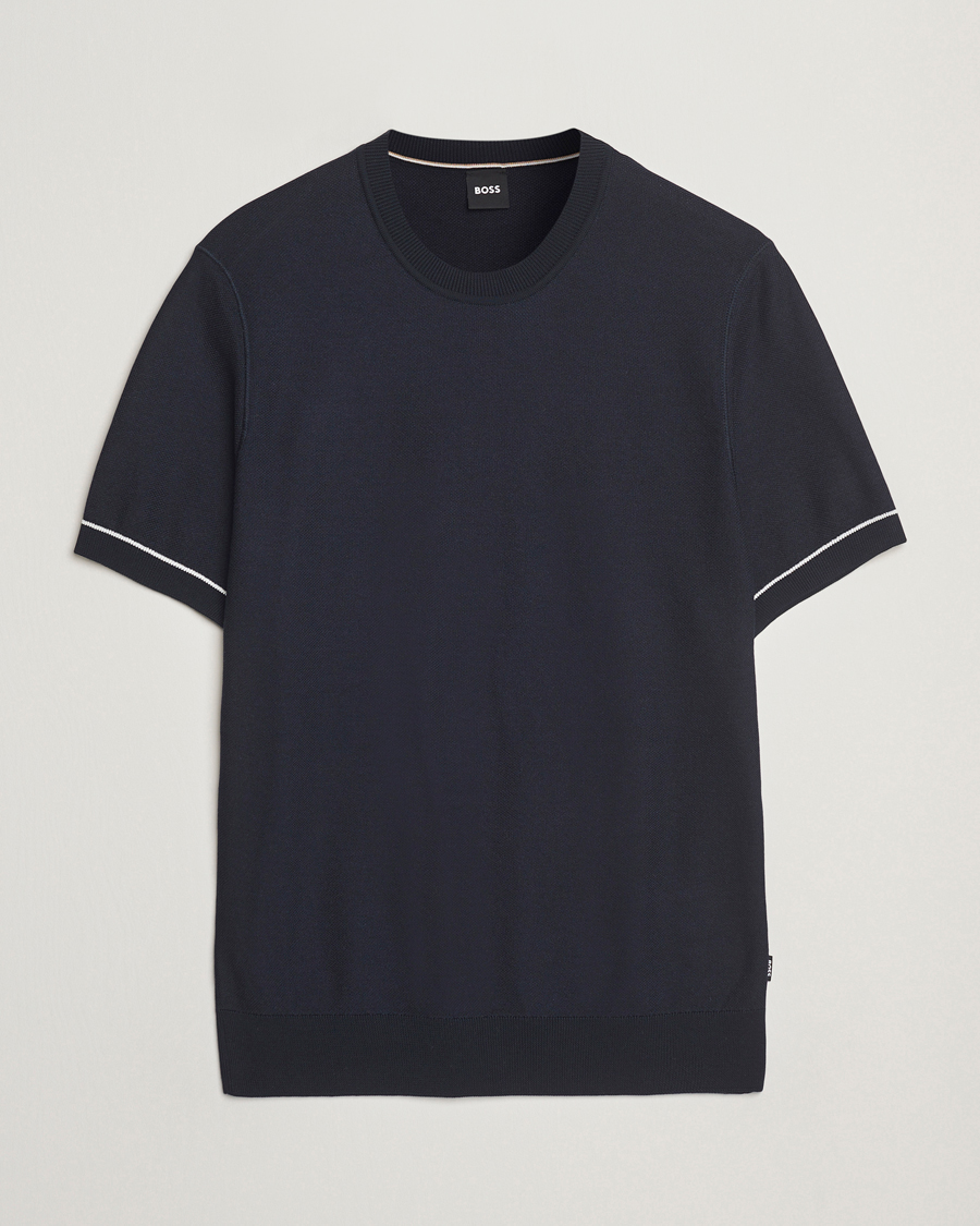 Herre | T-Shirts | BOSS BLACK | Jianfranco Cotton/Viscose Knitted T-Shirt Dark Blue