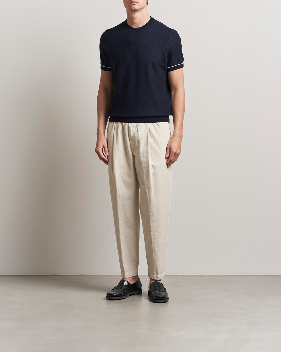 Herre | T-Shirts | BOSS BLACK | Jianfranco Cotton/Viscose Knitted T-Shirt Dark Blue