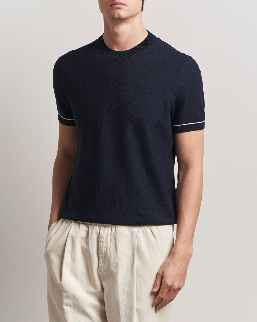 Herre | T-Shirts | BOSS BLACK | Jianfranco Cotton/Viscose Knitted T-Shirt Dark Blue