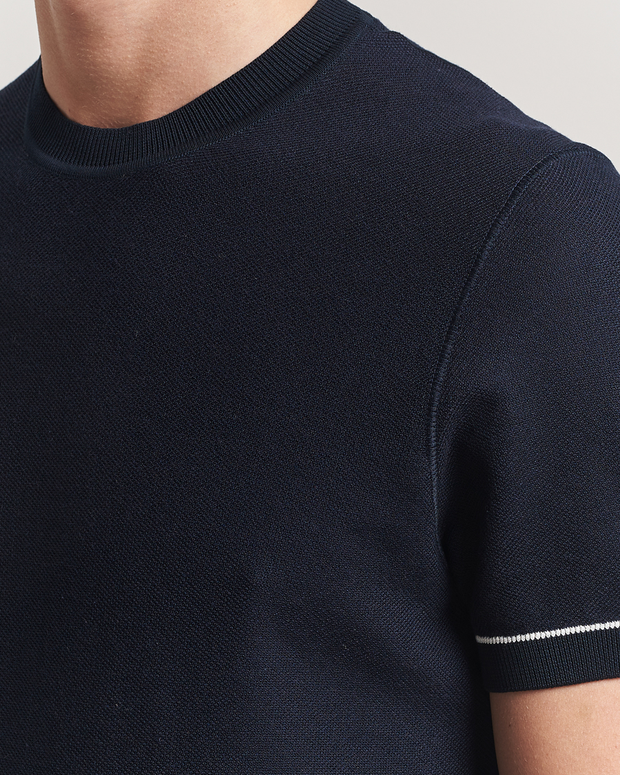 Herre | T-Shirts | BOSS BLACK | Jianfranco Cotton/Viscose Knitted T-Shirt Dark Blue