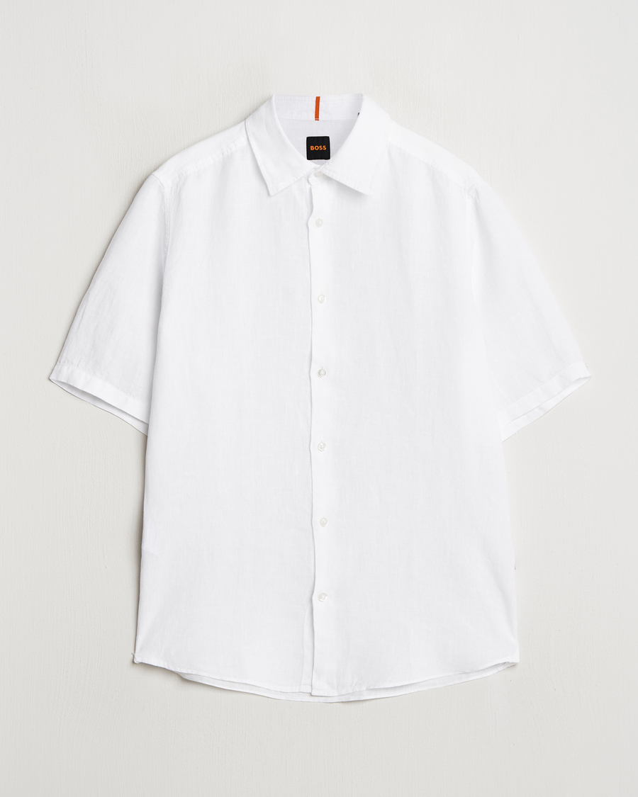 Herre | Skjorter | BOSS ORANGE | Rash Linen Short Sleeve Shirt White