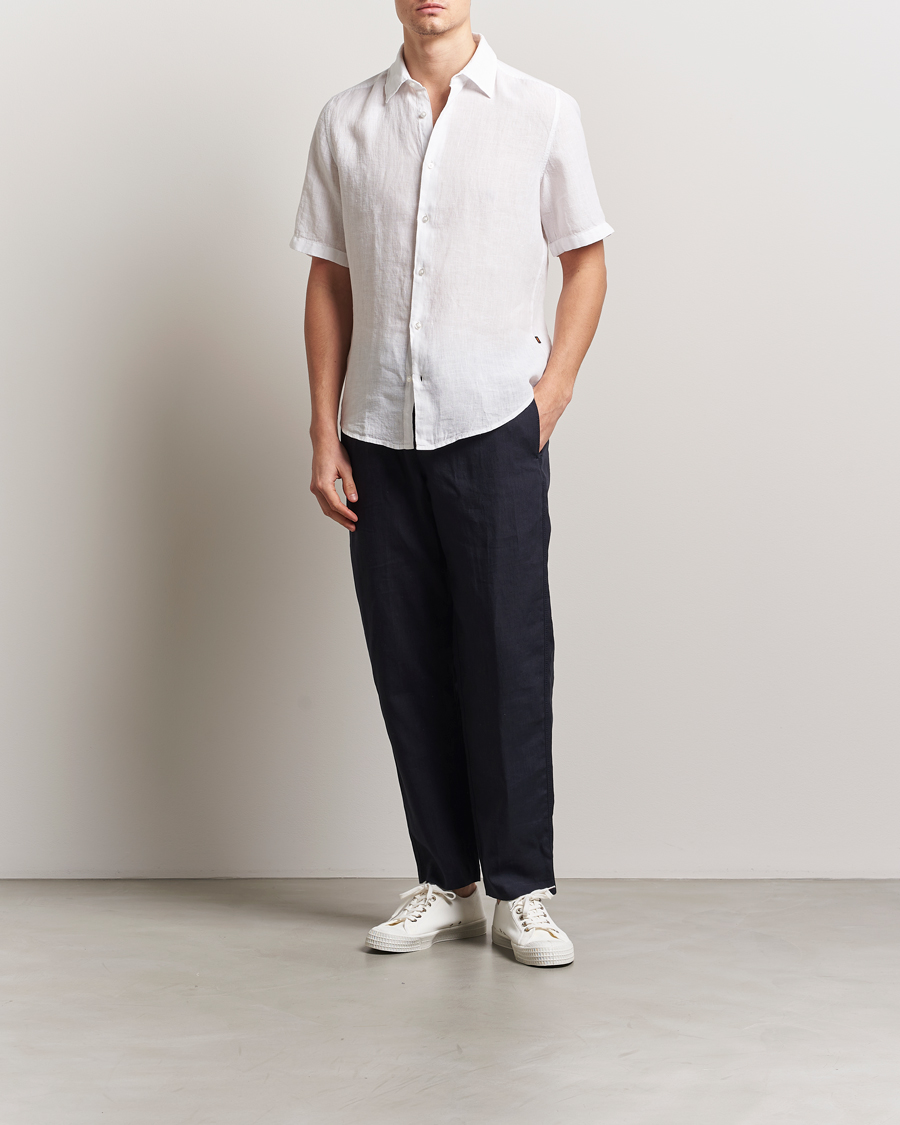 Herre | Skjorter | BOSS ORANGE | Rash Linen Short Sleeve Shirt White