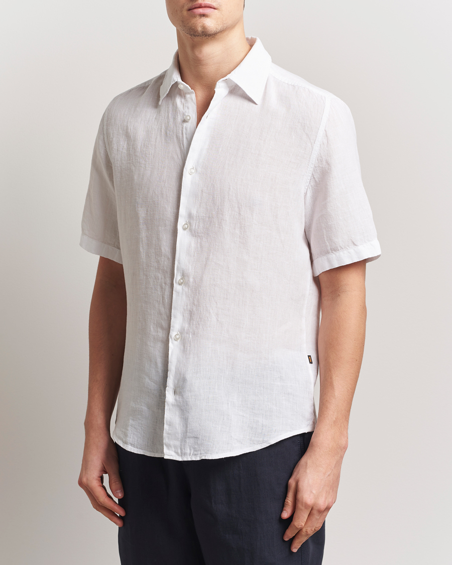 Herre | Skjorter | BOSS ORANGE | Rash Linen Short Sleeve Shirt White