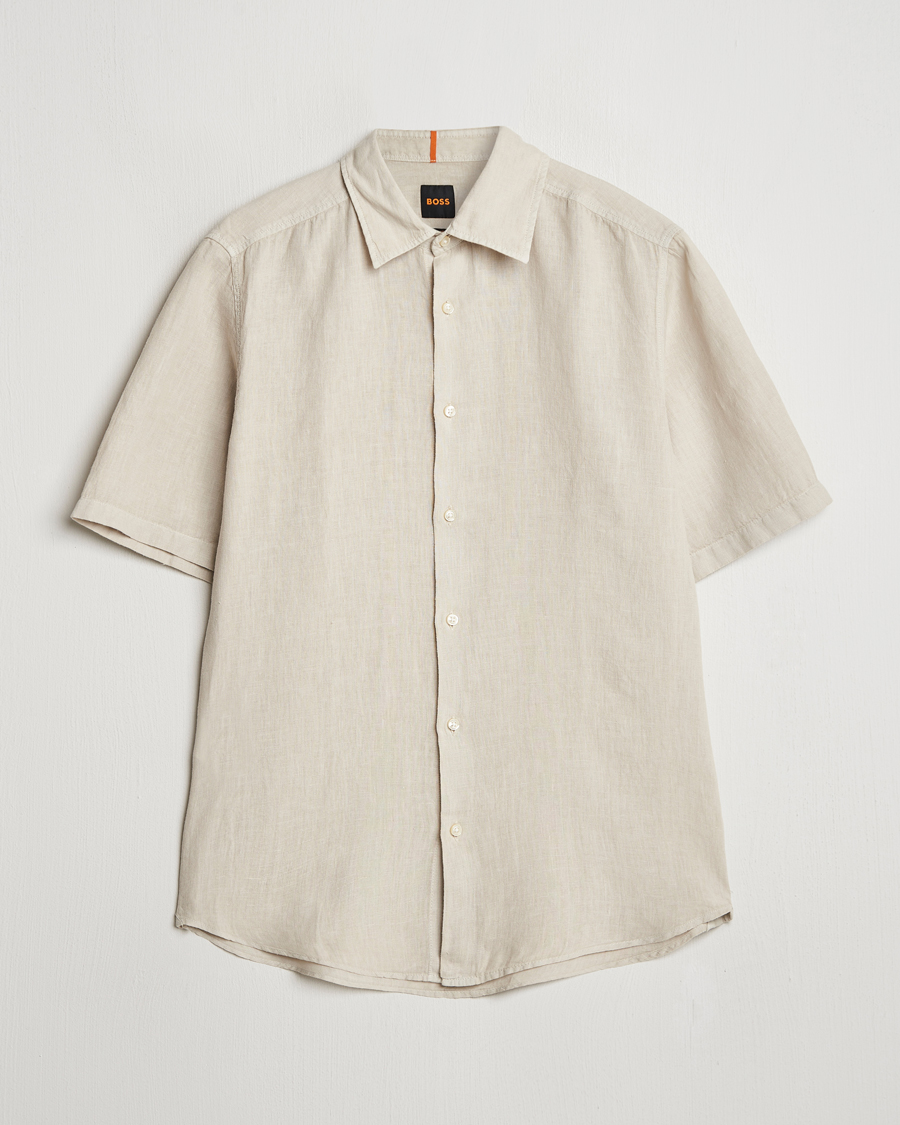 Herre | Skjorter | BOSS ORANGE | Rash Linen Short Sleeve Shirt Light Beige