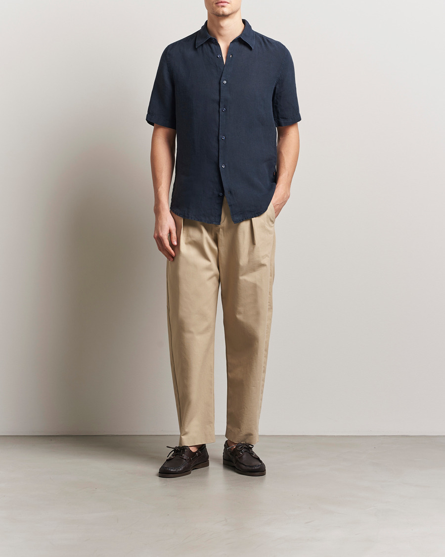Herre | Skjorter | BOSS ORANGE | Rash Linen Short Sleeve Shirt Dark Blue