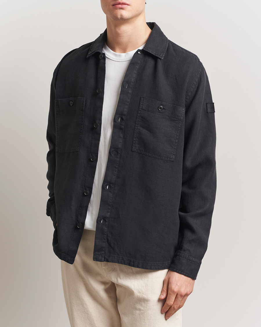 Herre | Skjorter | BOSS ORANGE | Locky Linen Overshirt Black
