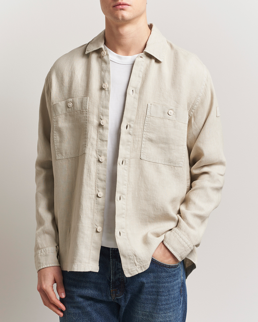 Herre | Skjorter | BOSS ORANGE | Locky Linen Overshirt Light Beige