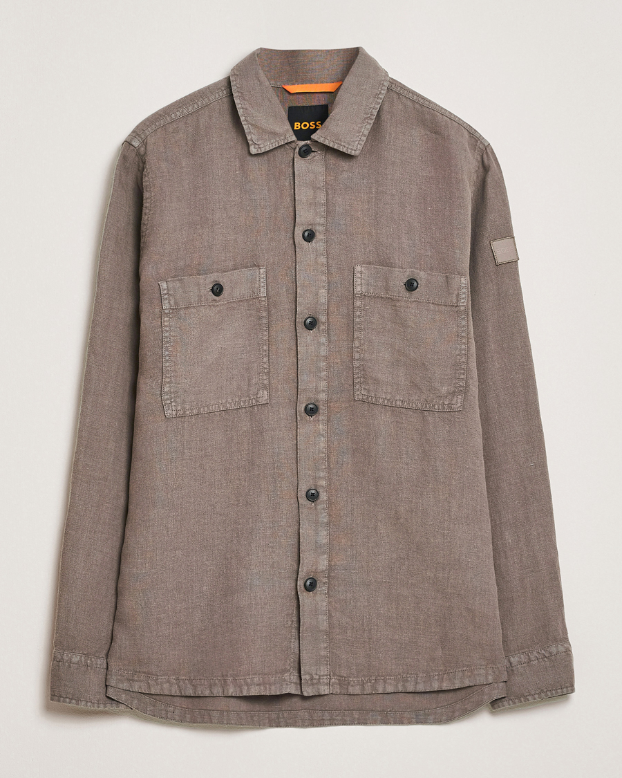 Herre | Skjorter | BOSS ORANGE | Locky Linen Overshirt Open Beige
