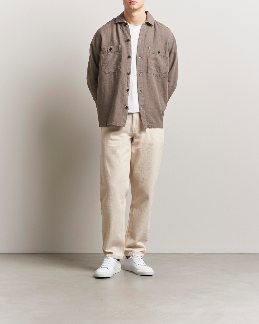 Herre | Skjorter | BOSS ORANGE | Locky Linen Overshirt Open Beige