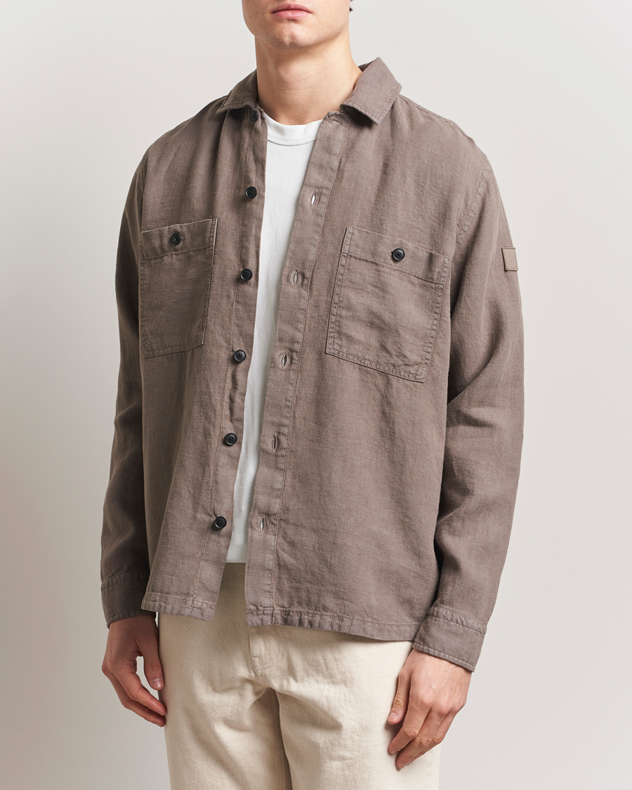 Herre | Skjorter | BOSS ORANGE | Locky Linen Overshirt Open Beige