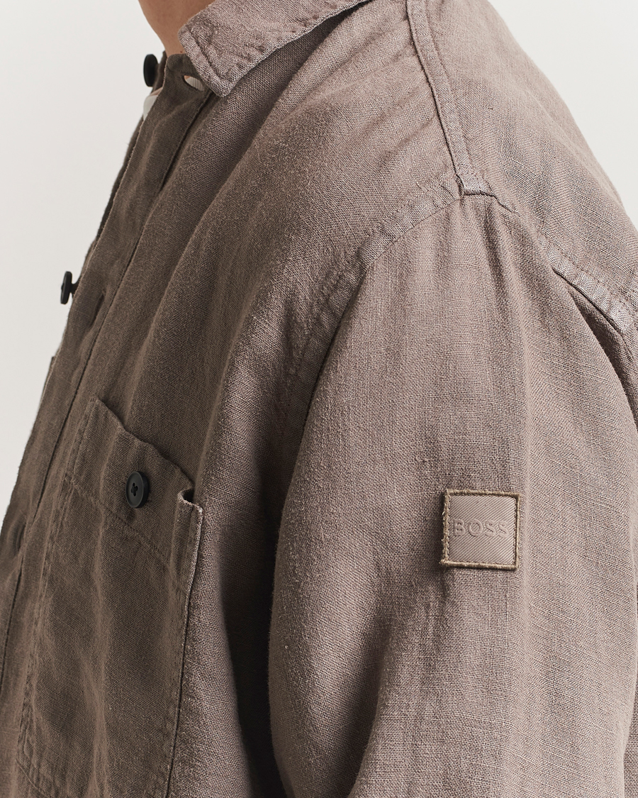 Herre | Skjorter | BOSS ORANGE | Locky Linen Overshirt Open Beige