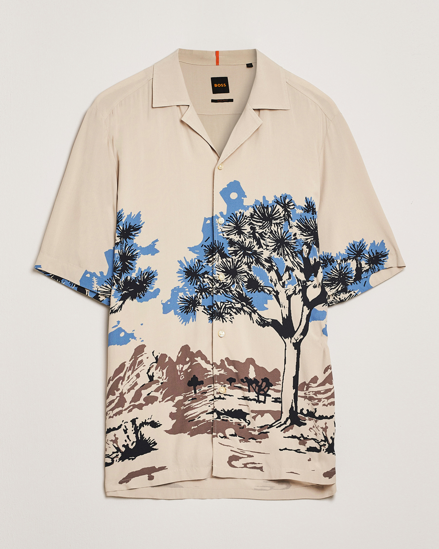 Herre | Skjorter | BOSS ORANGE | Rayer Printed Short Sleeve Shirt Light Beige