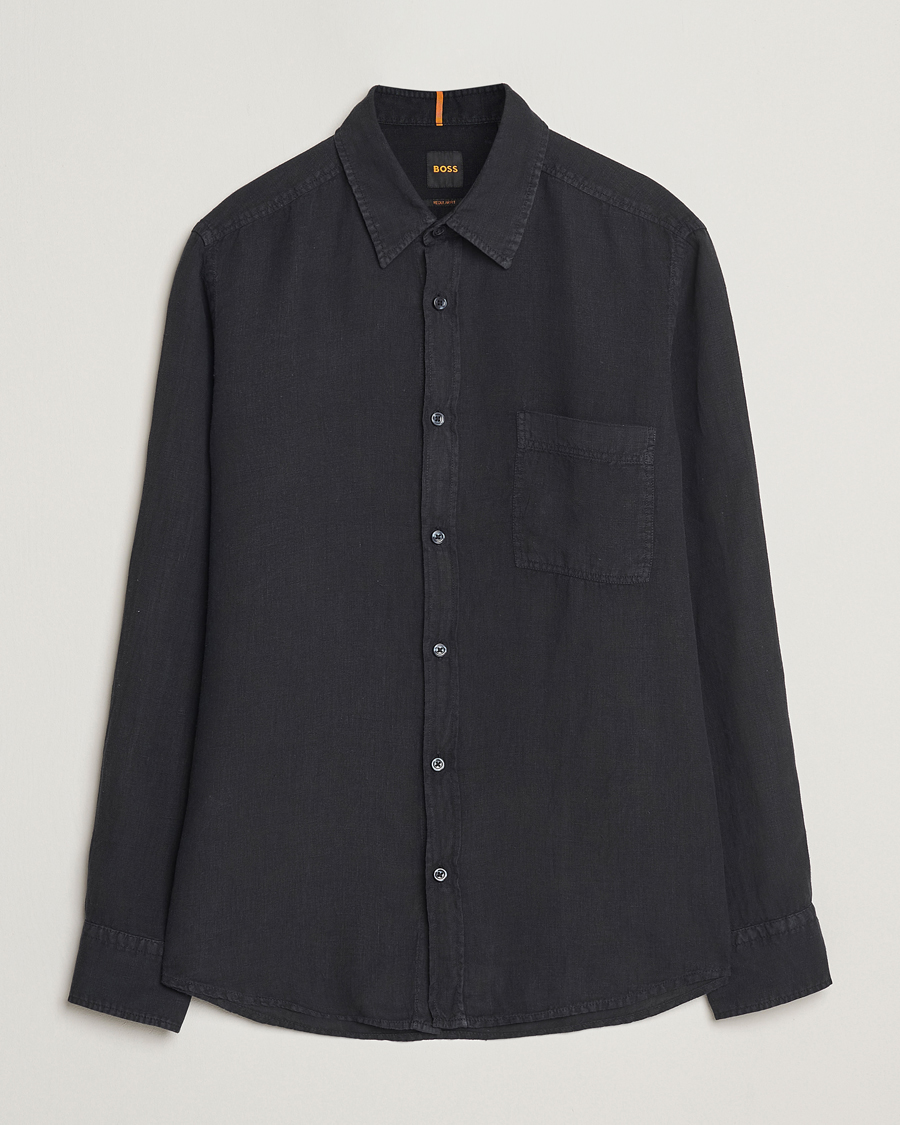 Herre | Skjorter | BOSS ORANGE | Relegant Linen Shirt Black