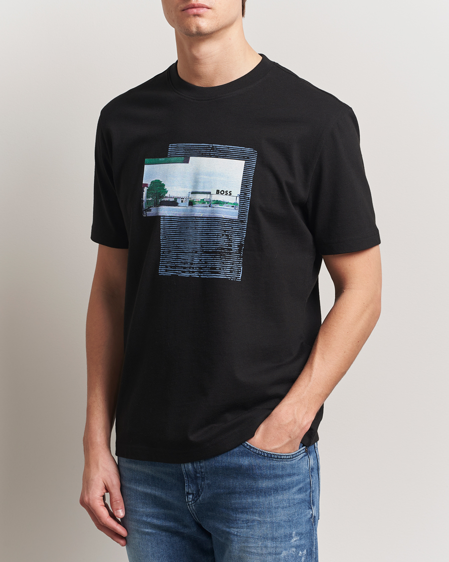 Herre | T-Shirts | BOSS ORANGE | On The Way Printed Crew Neck T-Shirt Black