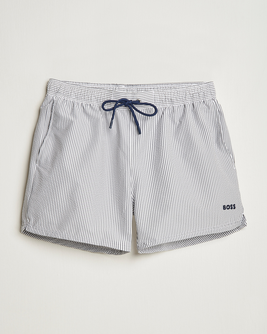 Herre | Badeshorts | BOSS BLACK | Velvetfish Seersucker Swimshorts Navy