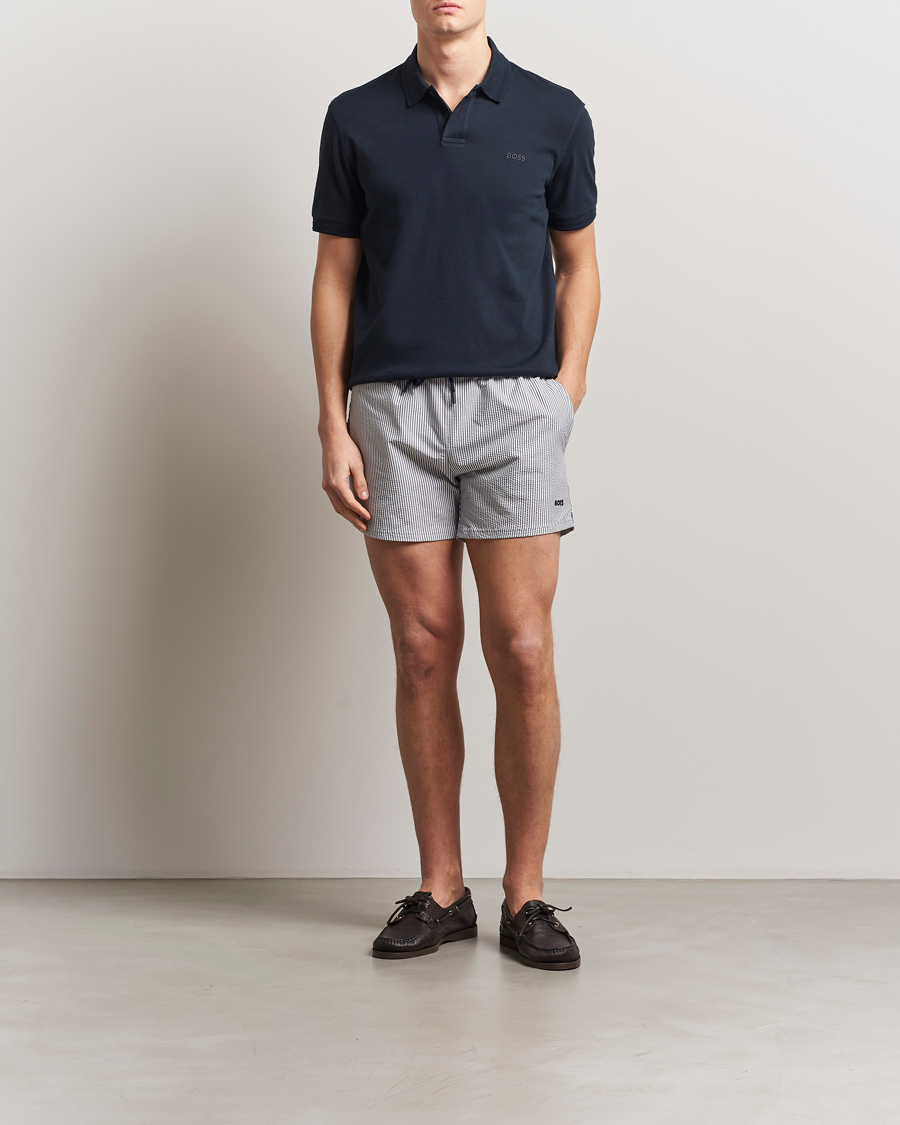 Herre | Badeshorts | BOSS BLACK | Velvetfish Seersucker Swimshorts Navy
