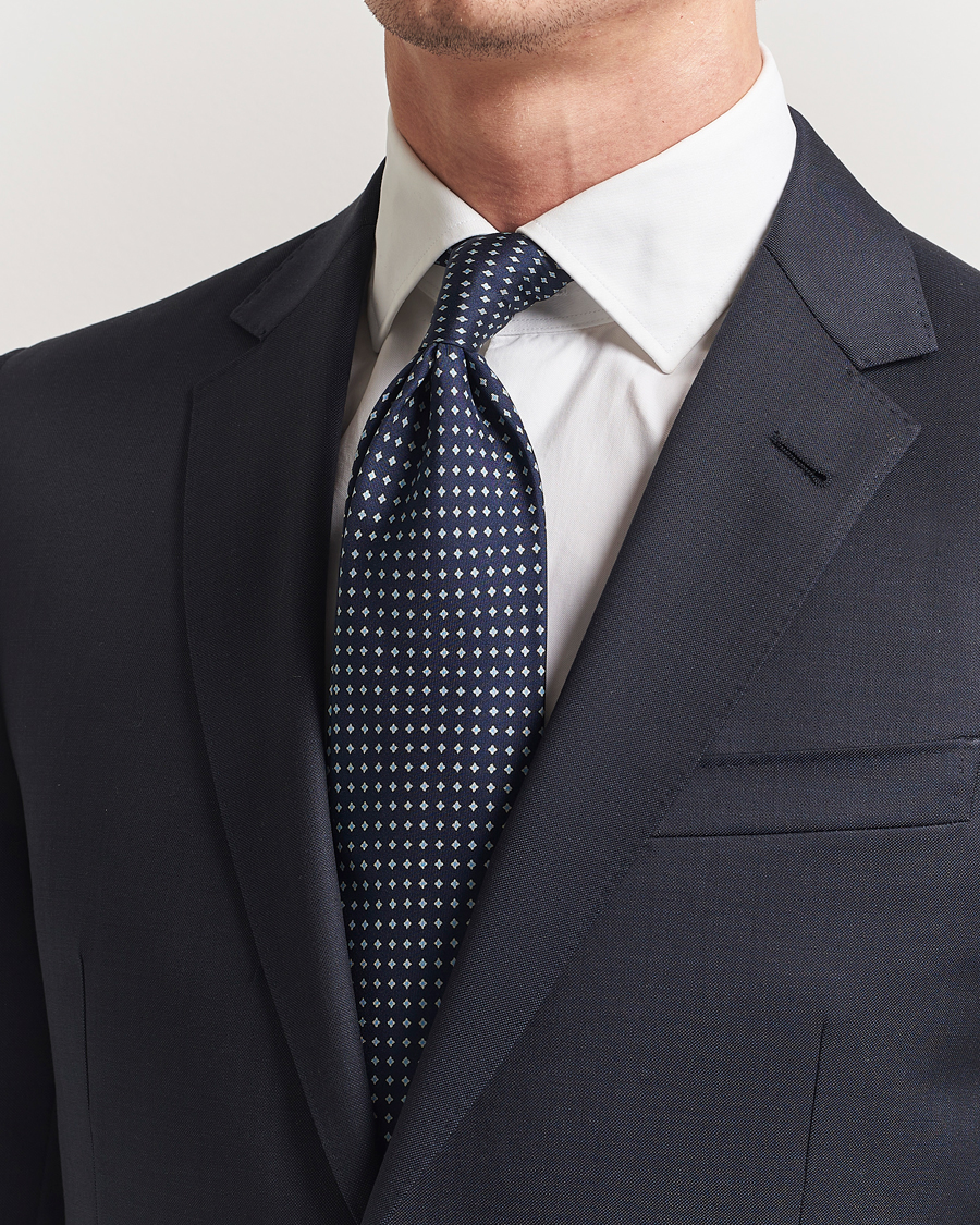 Herre | Slips | Stenströms | Printed Silk Tie 7,5cm Navy