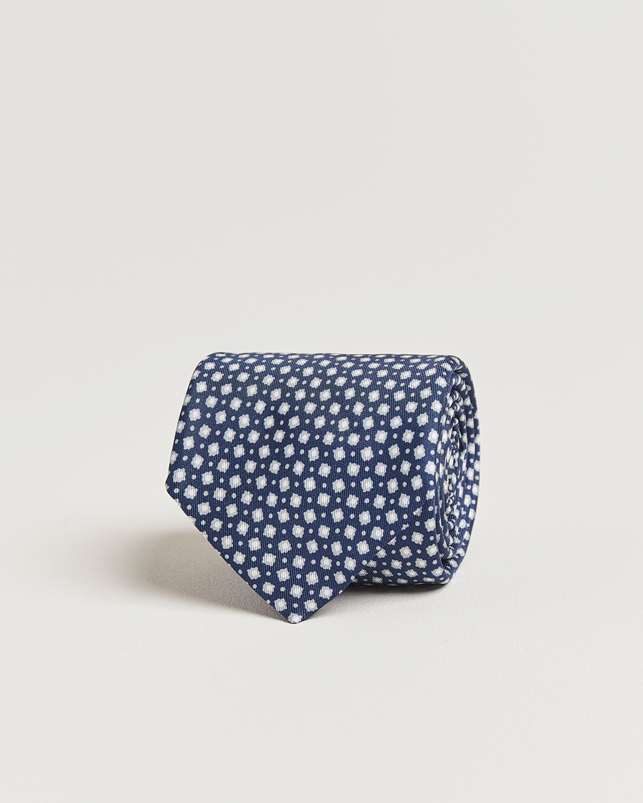 Herre | Slips | Stenströms | Printed Silk Tie 7,5cm Blue