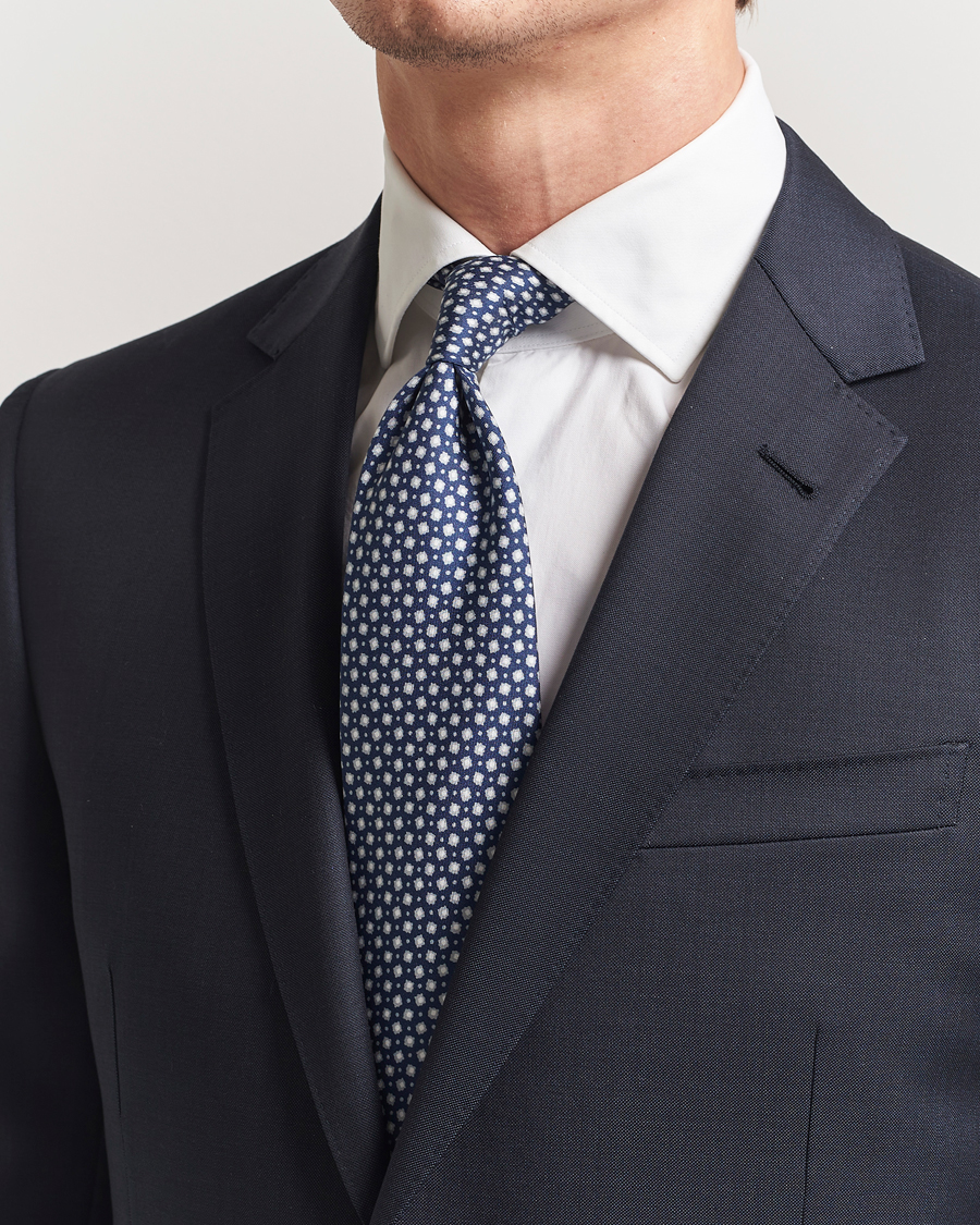 Herre | Slips | Stenströms | Printed Silk Tie 7,5cm Blue