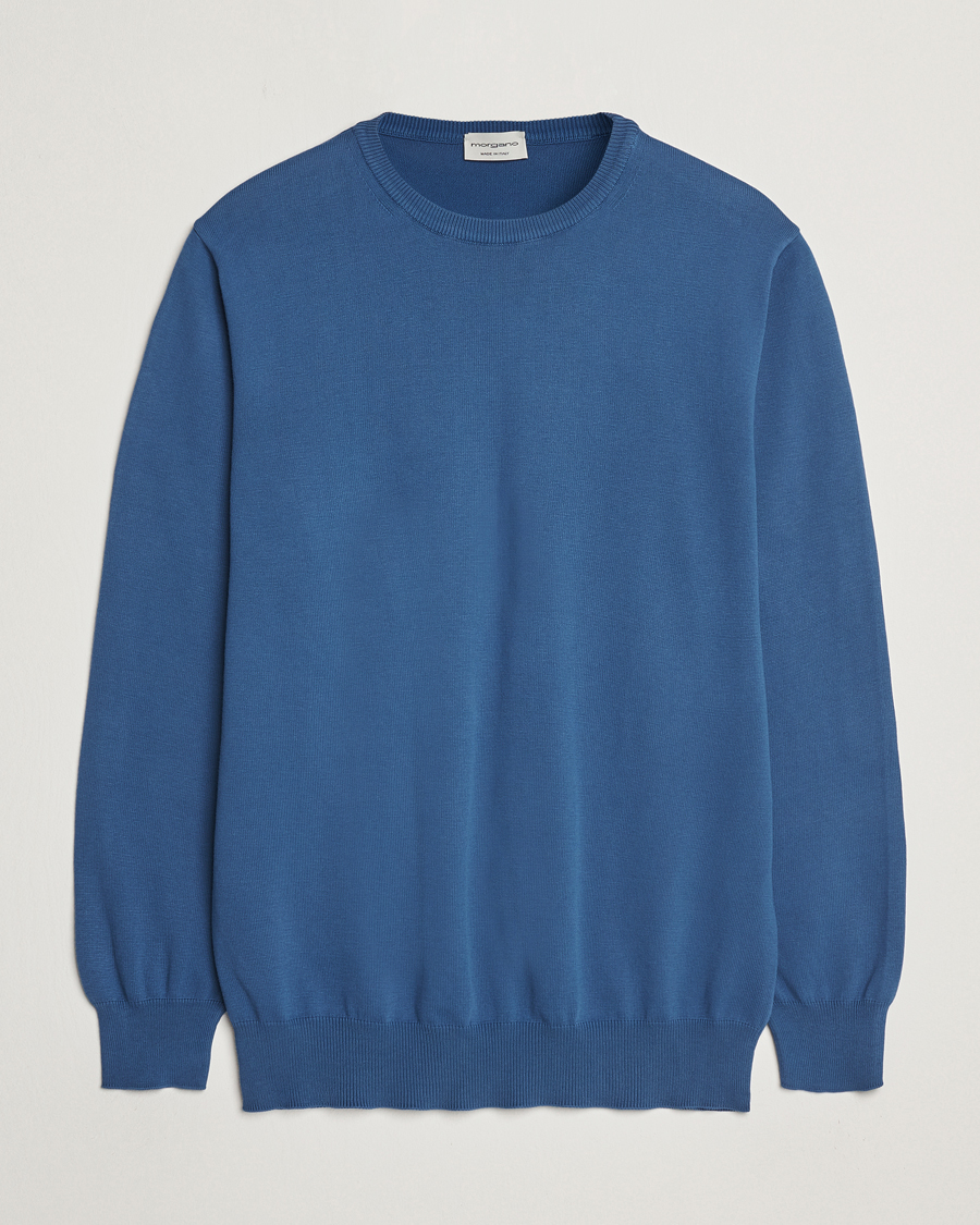 Herre | Gensere | Morgano | Supersoft Egyptian Cotton Crew Neck Mid Blue