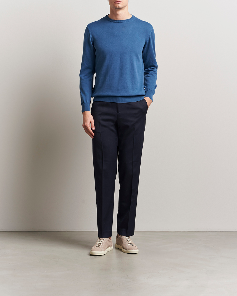 Herre | Gensere | Morgano | Supersoft Egyptian Cotton Crew Neck Mid Blue