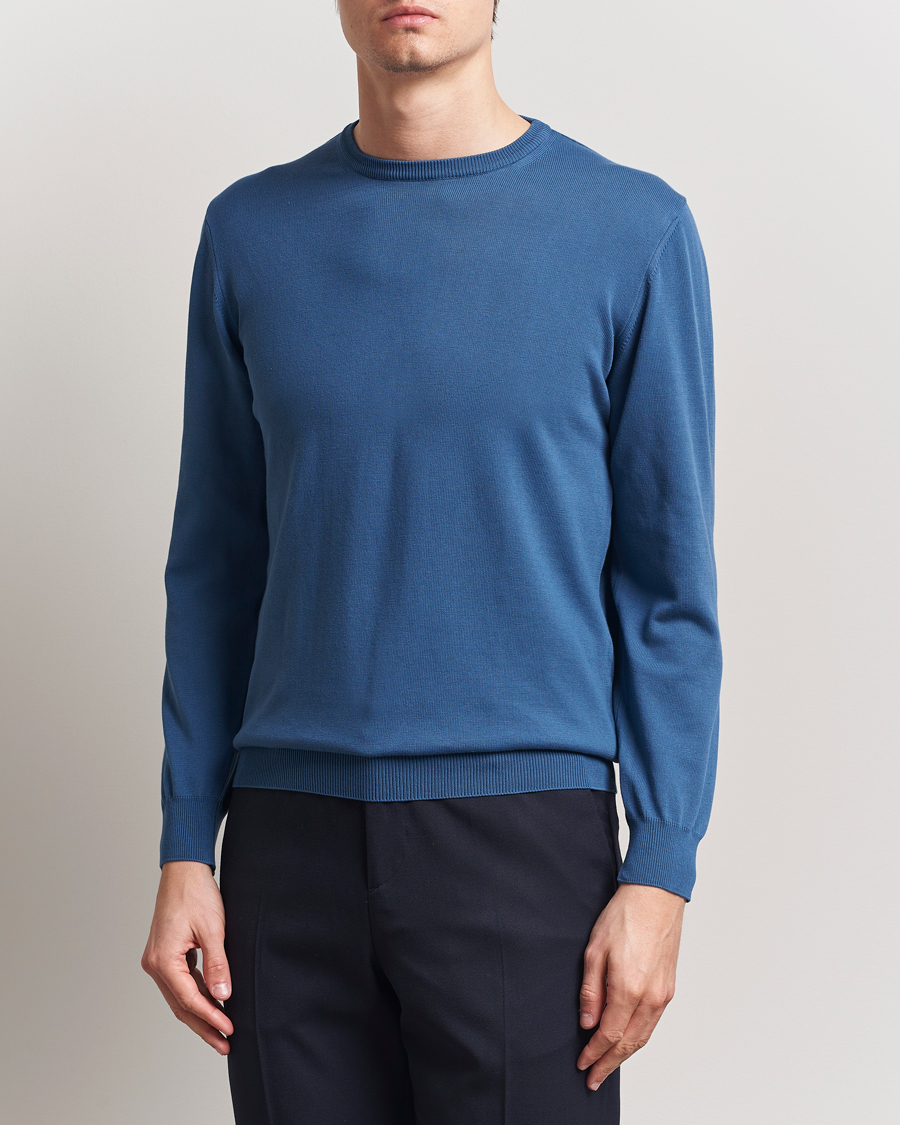 Herre | Gensere | Morgano | Supersoft Egyptian Cotton Crew Neck Mid Blue