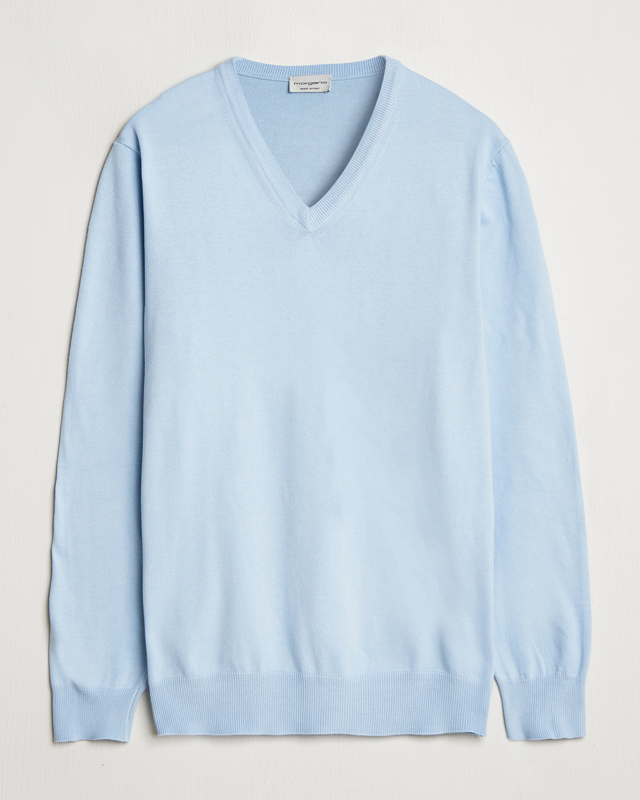 Herre | Gensere | Morgano | Supersoft Egyptian Cotton V-Neck Light Blue