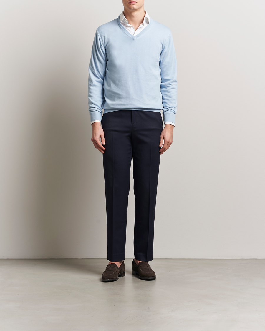 Herre | Gensere | Morgano | Supersoft Egyptian Cotton V-Neck Light Blue