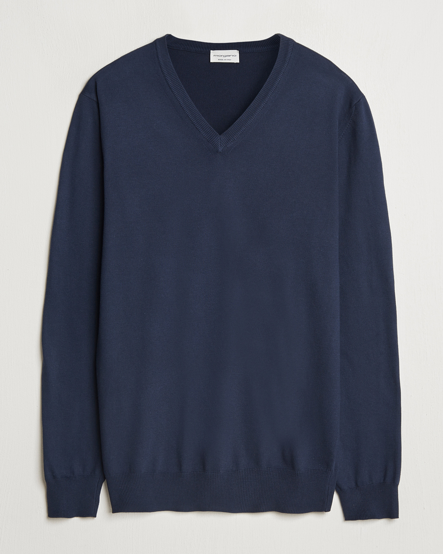 Herre | Gensere | Morgano | Supersoft Egyptian Cotton V-Neck Navy