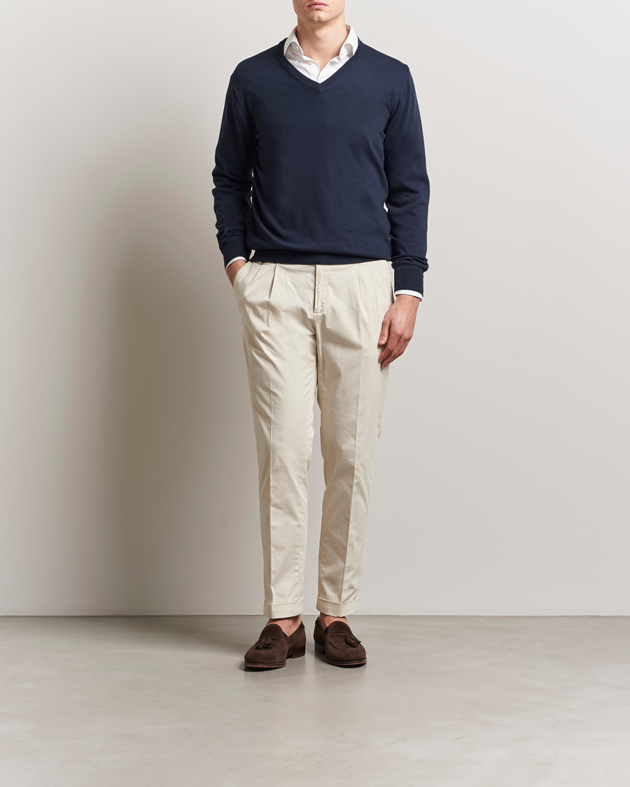 Herre | Gensere | Morgano | Supersoft Egyptian Cotton V-Neck Navy
