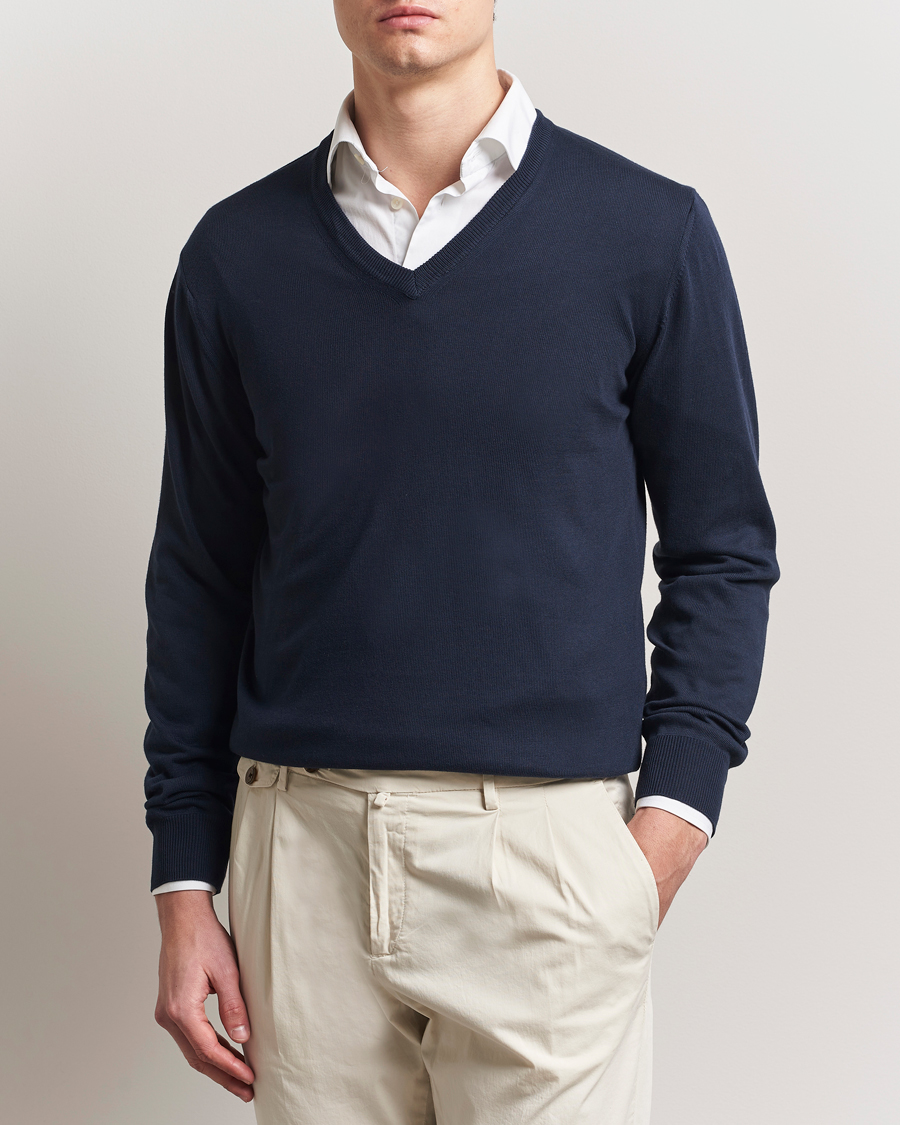 Herre | Gensere | Morgano | Supersoft Egyptian Cotton V-Neck Navy