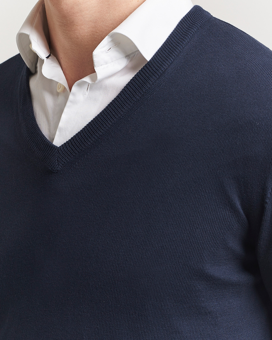 Herre | Gensere | Morgano | Supersoft Egyptian Cotton V-Neck Navy