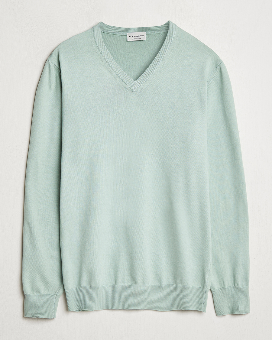 Herre | Gensere | Morgano | Supersoft Egyptian Cotton V-Neck Light Green