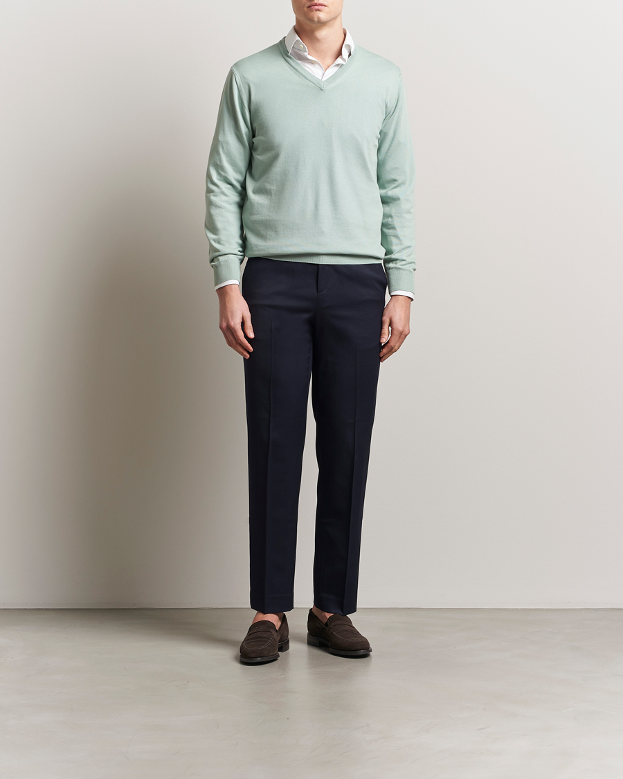 Herre | Gensere | Morgano | Supersoft Egyptian Cotton V-Neck Light Green